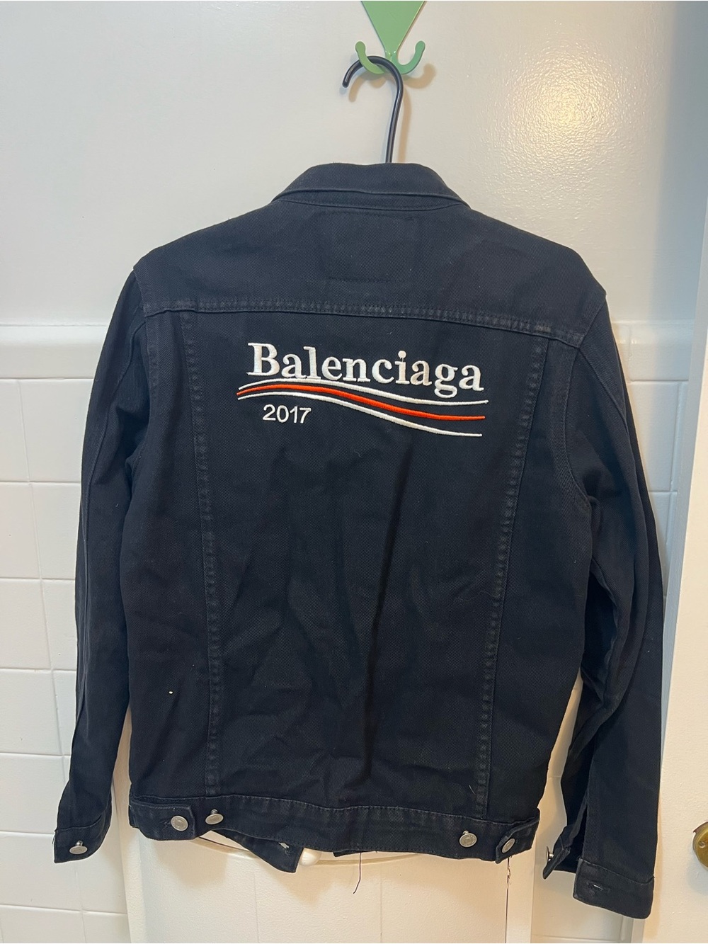 Balenciaga 2017 Campaign Logo Black Denim Jacket Size M
